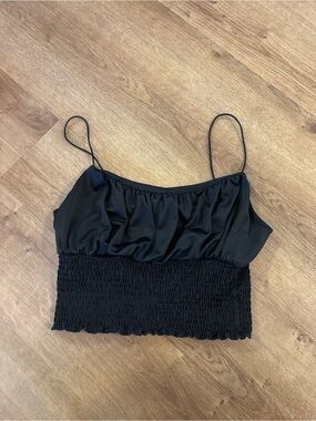 Derek Heart Black Smocked Camisole with Spaghetti Straps